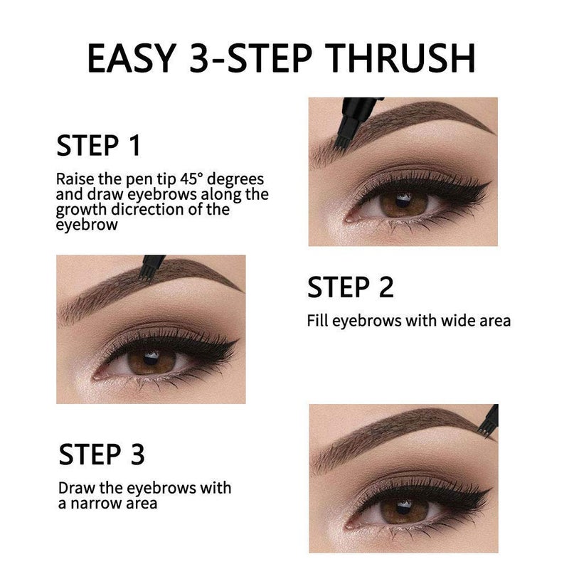 QUEMISS قلم حواجب كويميس بتقنية الميكروبليدنج برأس 4 شُعَب قلم حواجب يدوم طويلاً مكياج احترافي قلم حواجب طبيعي يغطي المناطق الخفيفة مقاوم للماء قلم حواجب ثلاثي الأبعاد (02# بني داكن) - Image 4