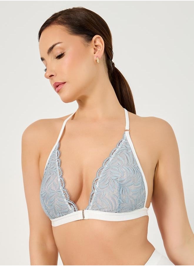 Styli - Scalloped Edge Front Closure Lace Bralette - Image 1