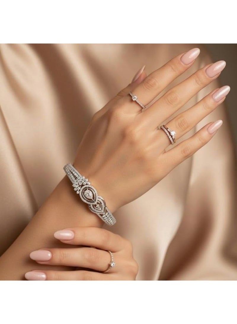 Pretty Precious Cubic Zirconia  Openable Kada | Cubic Zirconia  Openable Brecelet – Elegant Gold Plated Openable Bangle for Women and Girls-Pink - Image 1