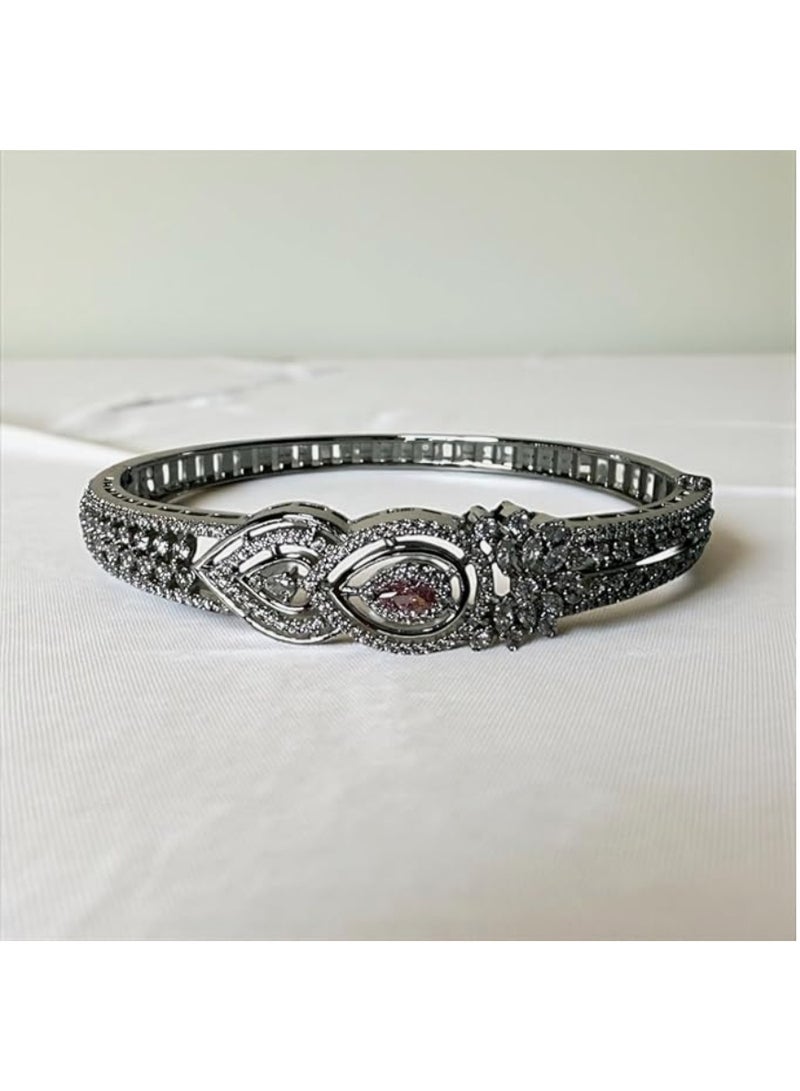 Pretty Precious Cubic Zirconia  Openable Kada | Cubic Zirconia  Openable Brecelet – Elegant Gold Plated Openable Bangle for Women and Girls-Pink - Image 3