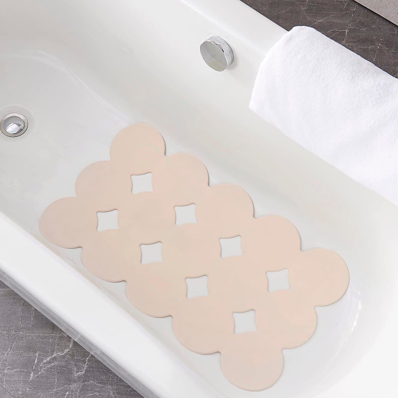 Webos Webos Patented Non Slip Bathtub Mat Shower Bath Mats with Strong Suction Cups Soft Heavy Duty Natural Rubber Superior GripDrainage for Inside The tub Beige 28x16 inch