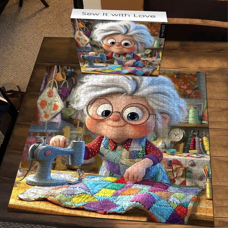 PICKFORU Sewing Machines 1000 Piece Puzzle for Adults, PICKFORU Sew It with Love Jigsaw Puzzle, Challenging Colorful Grandma Quilt Patchwork Theme as Home Decor - Image 5