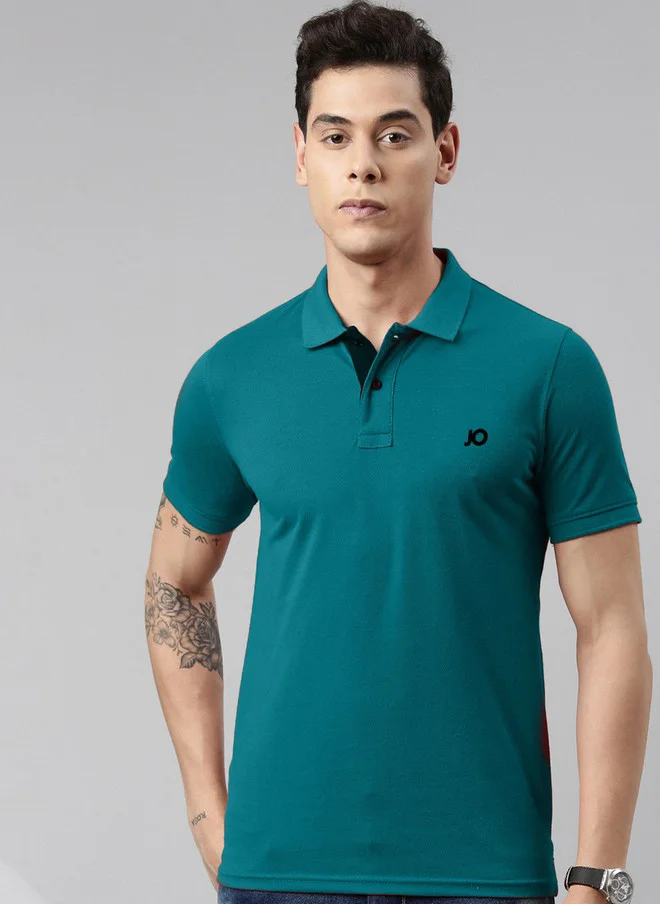 Men's Solid Polo Collar T-Shirt in Green