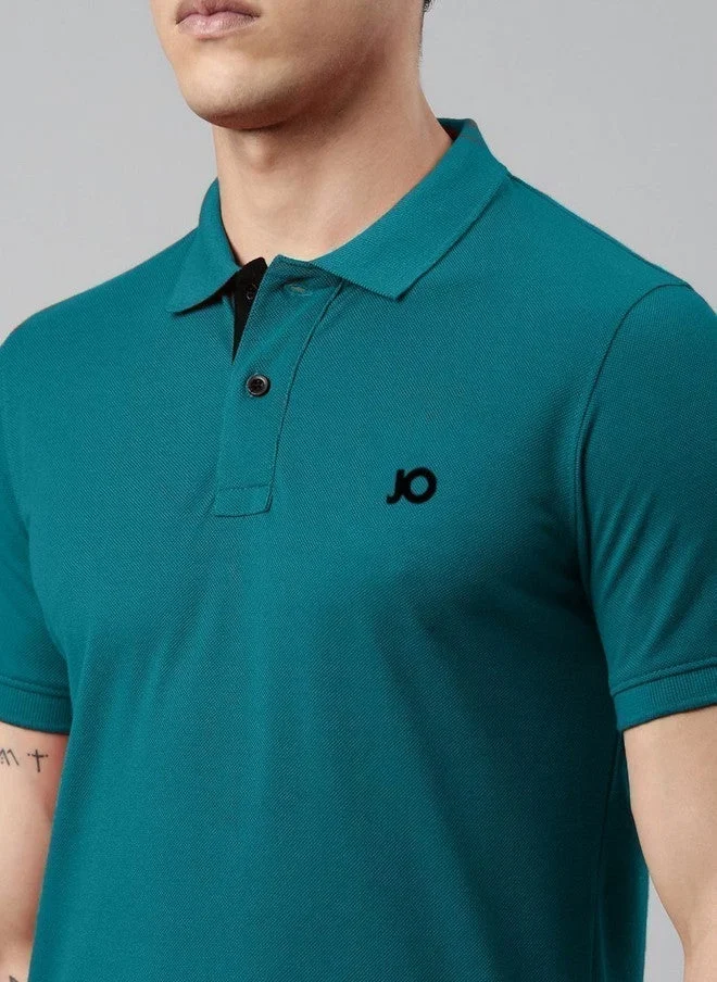 Joven Men's Solid Polo Collar T-Shirt in Green