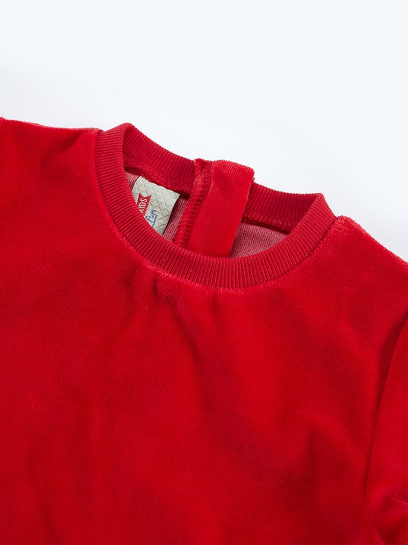 Denokids Twin Deers Girl Red Velvet Xmas Dress - Image 5
