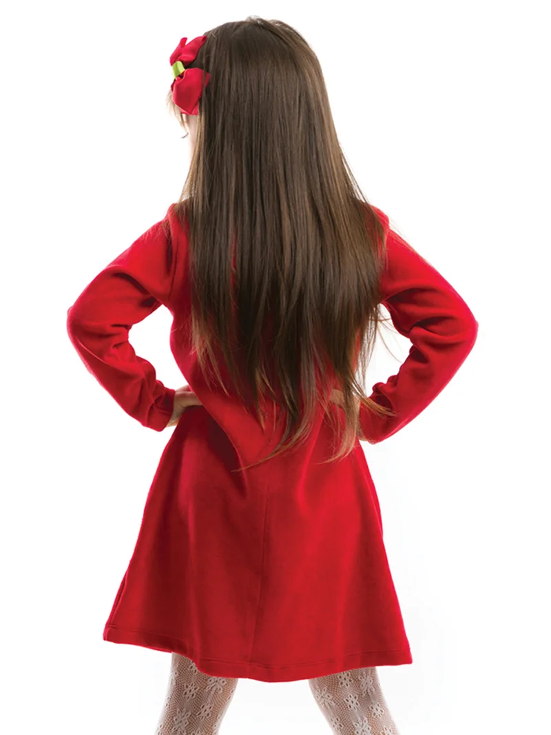 Denokids Twin Deers Girl Red Velvet Xmas Dress