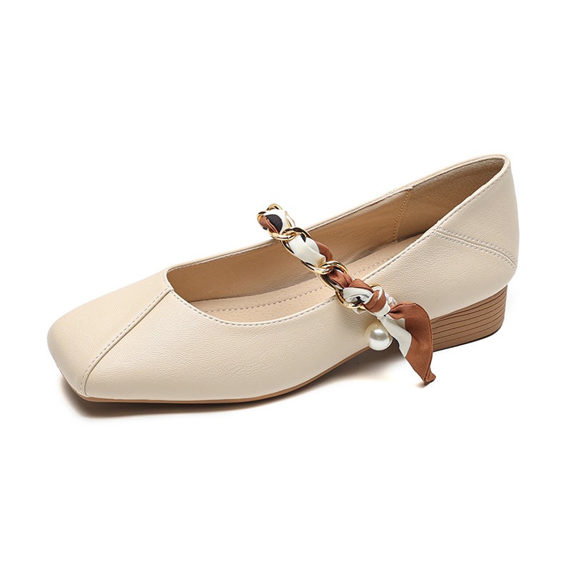 Chic Mary Jane Pumps Block Heel Fashion Apricot 