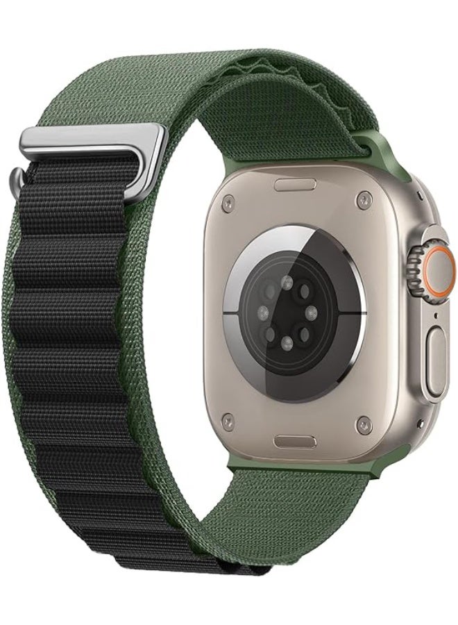 Compatible with Apple Watch Nylon Band Adjustable Sport Band with Titanium G Hook for Apple Watch Series Ultra 8 7 6 5 SI 42/44/45/35mm for Women and Men (Black + green) - Image 1