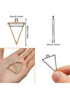 Oubaka 60Pcs Open Bezels For Resin Open Frame Pendant Triangle Geometric Hollow Mold Pendant Assorted Open Metal Bezels Open Back Frame Pendant For Pressed Flower Earrings Bracelet Diy Crafts(K Gold White K)  - Image 3