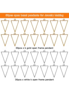 Oubaka 60Pcs Open Bezels For Resin Open Frame Pendant Triangle Geometric Hollow Mold Pendant Assorted Open Metal Bezels Open Back Frame Pendant For Pressed Flower Earrings Bracelet Diy Crafts(K Gold White K)  - Image 2