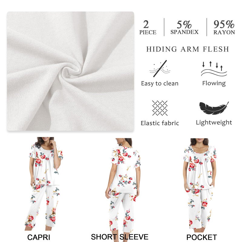 POPYOUNG Plus Size Womens Pajama Sets Summer Ladies Pjs 2 Piece Loungewear Capri with Pockets Sleepwear 2XL, Blue butterfly - Image 4