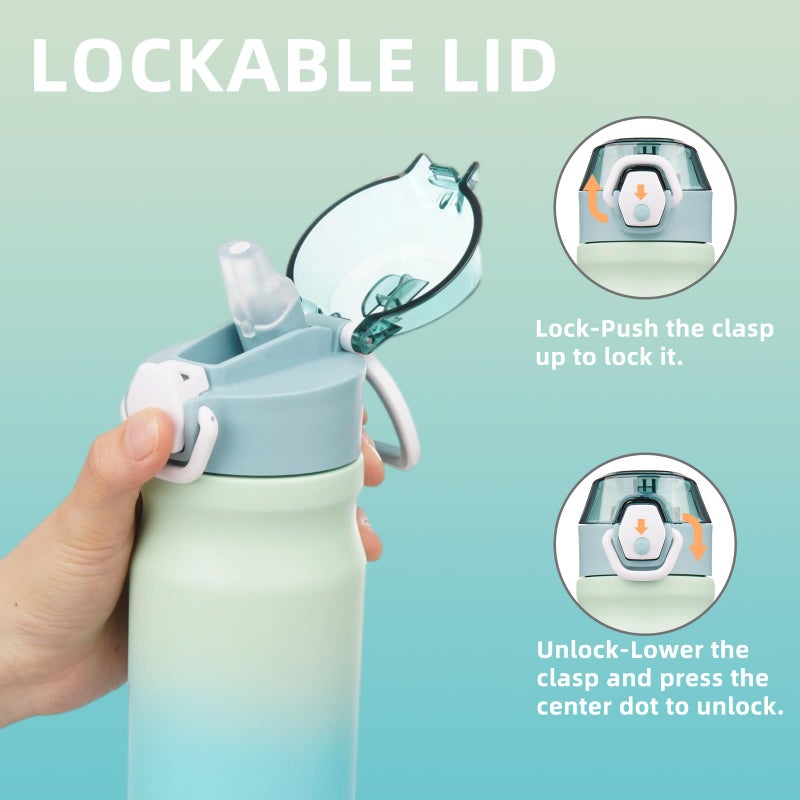 Konokyo Insulated Water Bottle with Straw and Carry Loop,18 oz Stainless Steel Double Wall Vaccum Metal Water Flask with Leak-proof Lid,Mint - Image 2