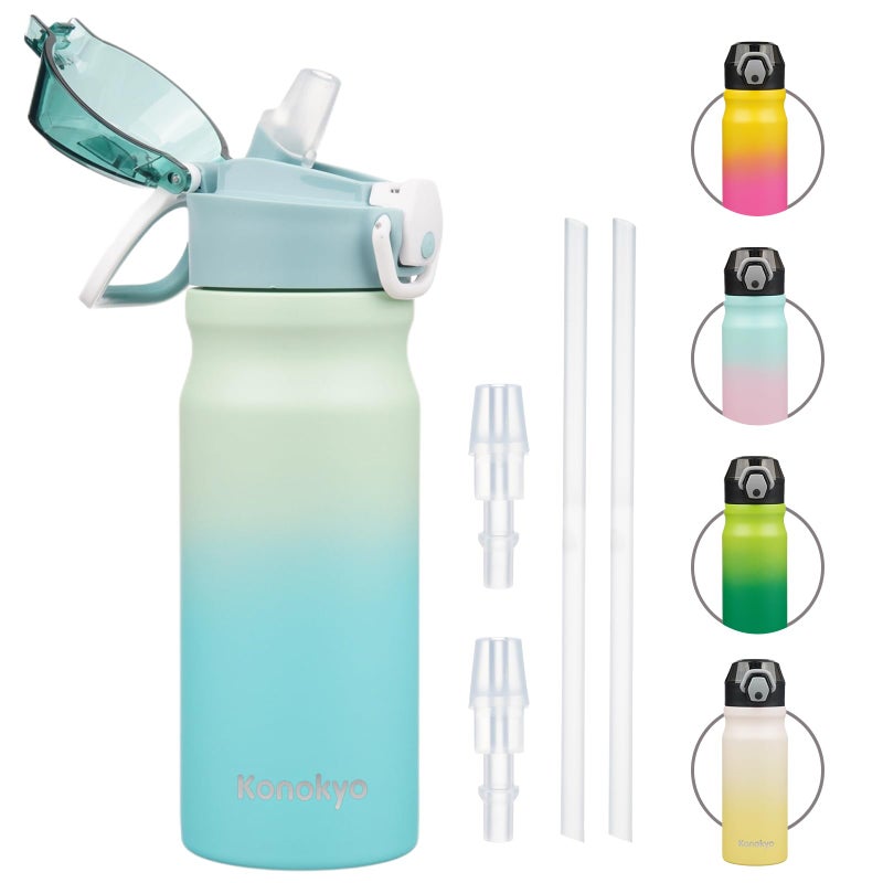 Konokyo Insulated Water Bottle with Straw and Carry Loop,18 oz Stainless Steel Double Wall Vaccum Metal Water Flask with Leak-proof Lid,Mint - Image 1