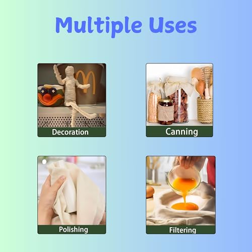 Hian Reusable Cheesecloth Set of 8, 17x17 Hemmed Unbleached Cotton – Washable, Durable Strainer for Nut Milk, Yogurt, Juice, Cheese, Baking & Multipurpose Kitchen Use - Image 5