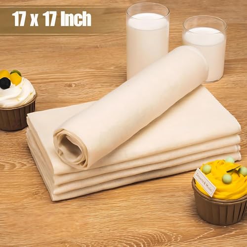 Hian Reusable Cheesecloth Set of 8, 17x17 Hemmed Unbleached Cotton – Washable, Durable Strainer for Nut Milk, Yogurt, Juice, Cheese, Baking & Multipurpose Kitchen Use - Image 4