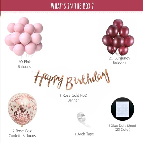 SpecialYou.in Special You Birthday Decorations for Girls, Burgundy and Pink Balloons, Wine Color Maroon Balloons for Decoration, Birthday Decoration Kit for Baby Girl - Image 3