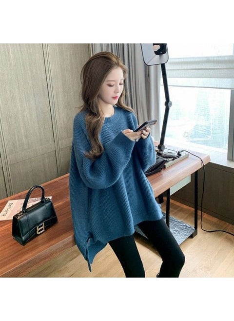 Fashionable Street Style Pure Color Maternity Wear Set Autumn Winter Top Reduction Wool Clothes Autumn Winter Street Style Blue