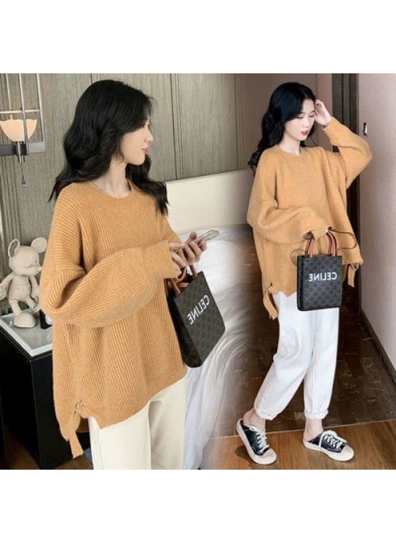 Generic - Fashionable Street Style Pure Color Maternity Wear Set Autumn Winter Top Reduction Wool Clothes Autumn Winter Street Style Blue - Image 1