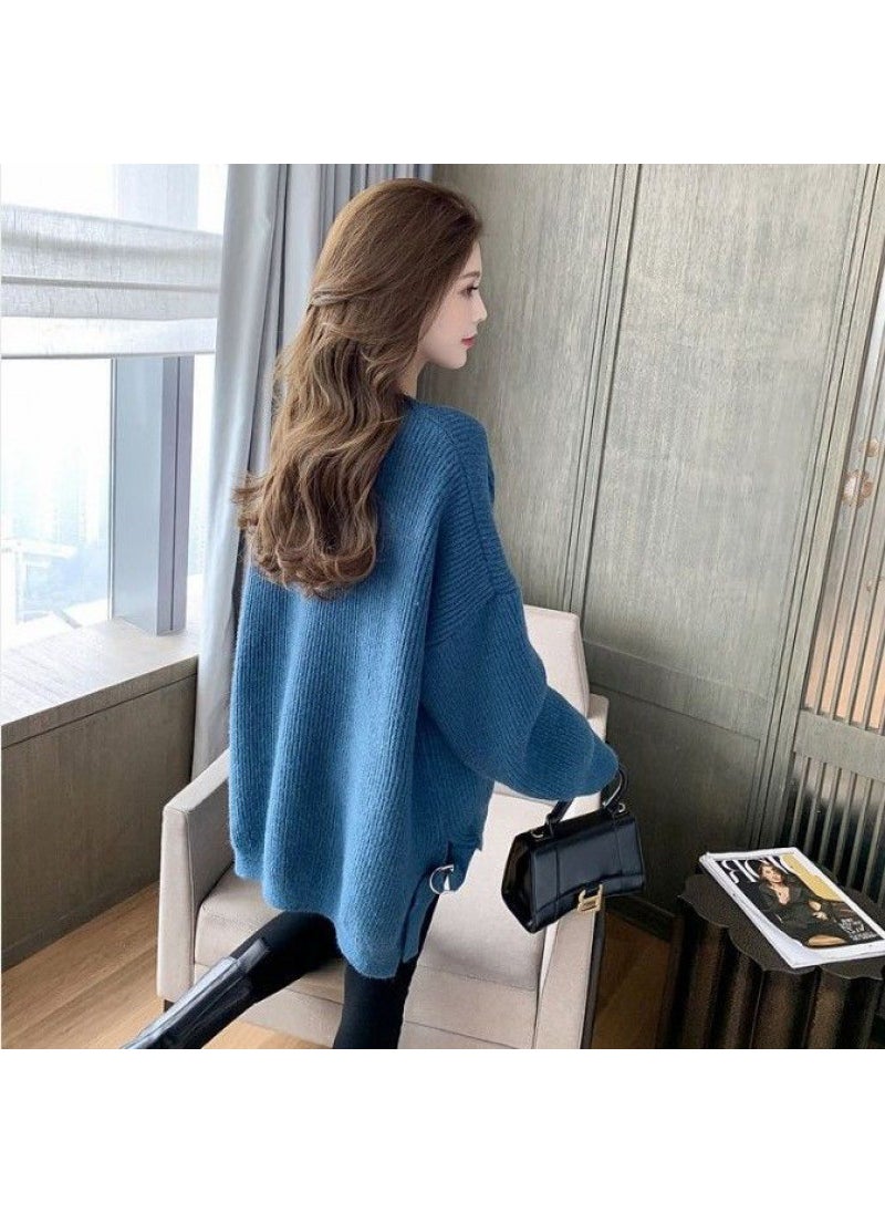 Generic - Fashionable Street Style Pure Color Maternity Wear Set Autumn Winter Top Reduction Wool Clothes Autumn Winter Street Style Blue - Image 1