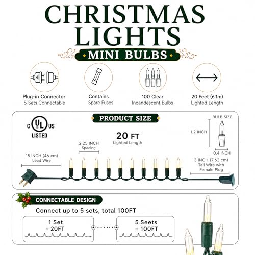 TW SHINE Warm White Christmas Lights Outdoor, 20FT 100 Count Incandescent Christmas Light Indoor, Waterproof Christmas Tree String Lights for Xmas Decorations - Image 2