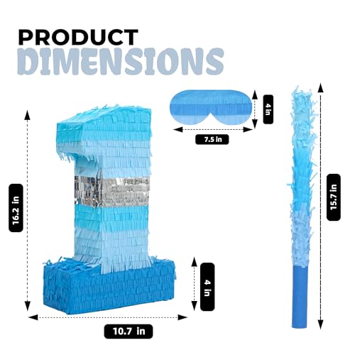 Birchio Number 1 Pinata Bundle with a Blindfold and Bat162 x 107 x 4 Inches Perfect for Boys and Girls Birthday Party Supplies Blue Theme Birthday Decoration - Image 5