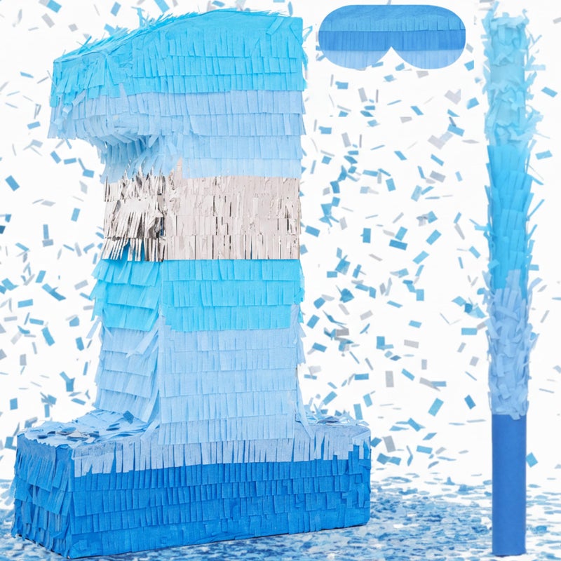 Birchio Number 1 Pinata Bundle with a Blindfold and Bat162 x 107 x 4 Inches Perfect for Boys and Girls Birthday Party Supplies Blue Theme Birthday Decoration - Image 3