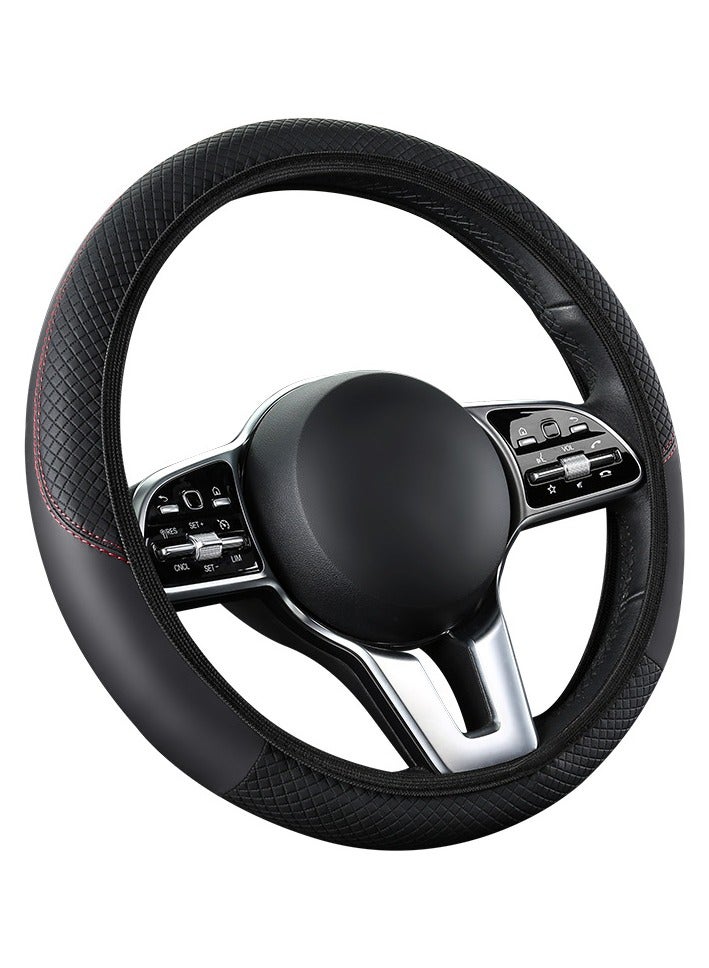 Car leather steering wheel cover, soft and comfortable, breathable and non-slip, universal elastic steering wheel cover, sports car, car interior modification - Image 1