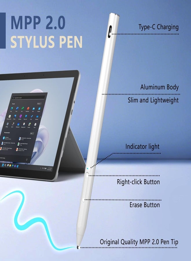 EVACH قلم EVACH القابل لإعادة الشحن MPP 2.0 القابل للإمالة لأجهزة الكمبيوتر المحمولة التي تعمل باللمس 2 في 1 من HP، قلم ستايلس رقمي أصلي لأجهزة HP Envy X360/Pavilion X360/Spectre X360 مع حساسية ضغط 4096 ورفض راحة اليد، أبيض - Image 2