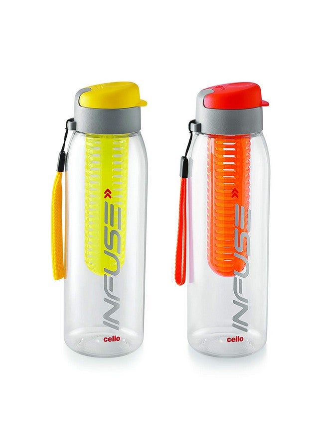 Cello Infuse Plastic Water Bottle, 800 Ml, Yellow/Orange, Set Of 2 | Detox Bottle With Infuser Chamber | Leakproof Plastic Bottle With Wide Mouth Opening | Ideal For Gym, Office, Travel - Image 1