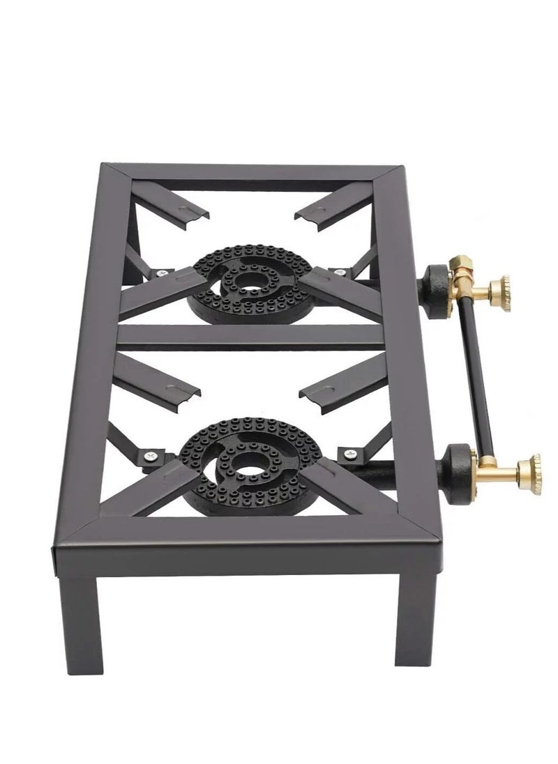 A TO Z Heavy Duty, Durable Black Cast Iron Gas Burner Stove – 2 Burners – Ideal for Indoor and Outdoor Use – 48x25cm  - Image 1