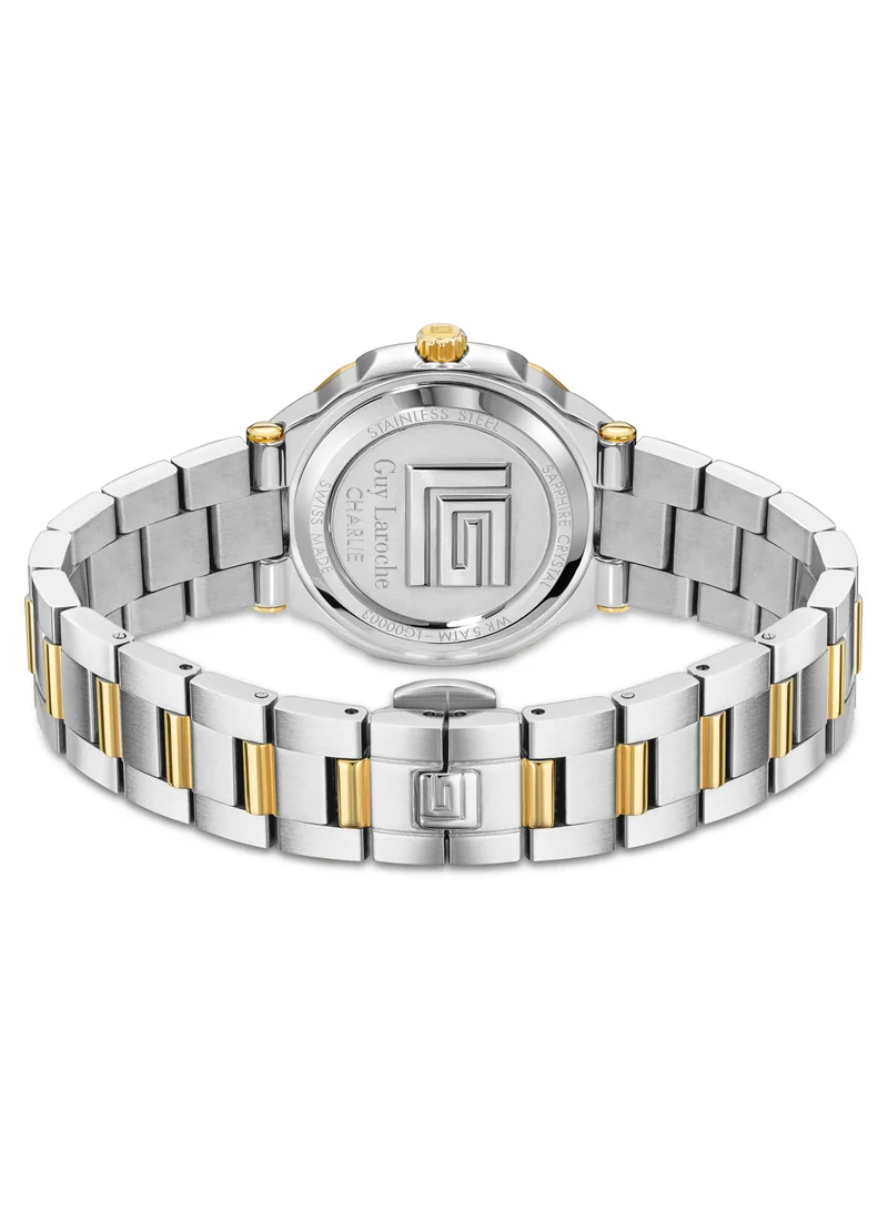Guy Laroche Charlie Watch for Women with Silver and Gold Stainless Steel Bracelet 33 mm 5 Atm