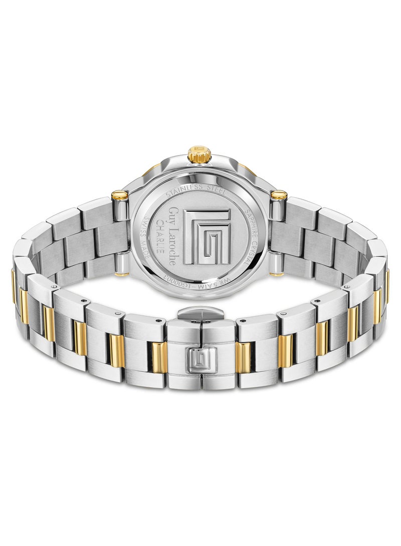 Guy Laroche Charlie Watch for Women with Silver and Gold Stainless Steel Bracelet 33 mm 5 Atm  - Image 3