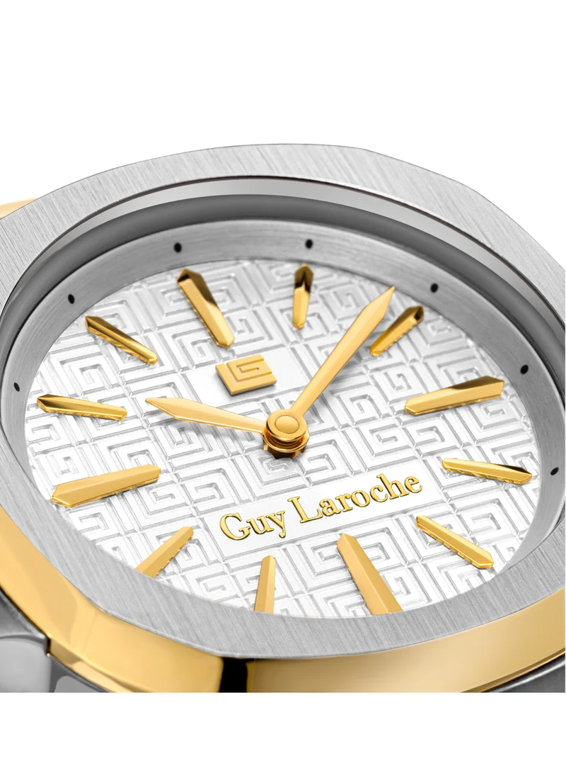 Guy Laroche Charlie Watch for Women with Silver and Gold Stainless Steel Bracelet 33 mm 5 Atm