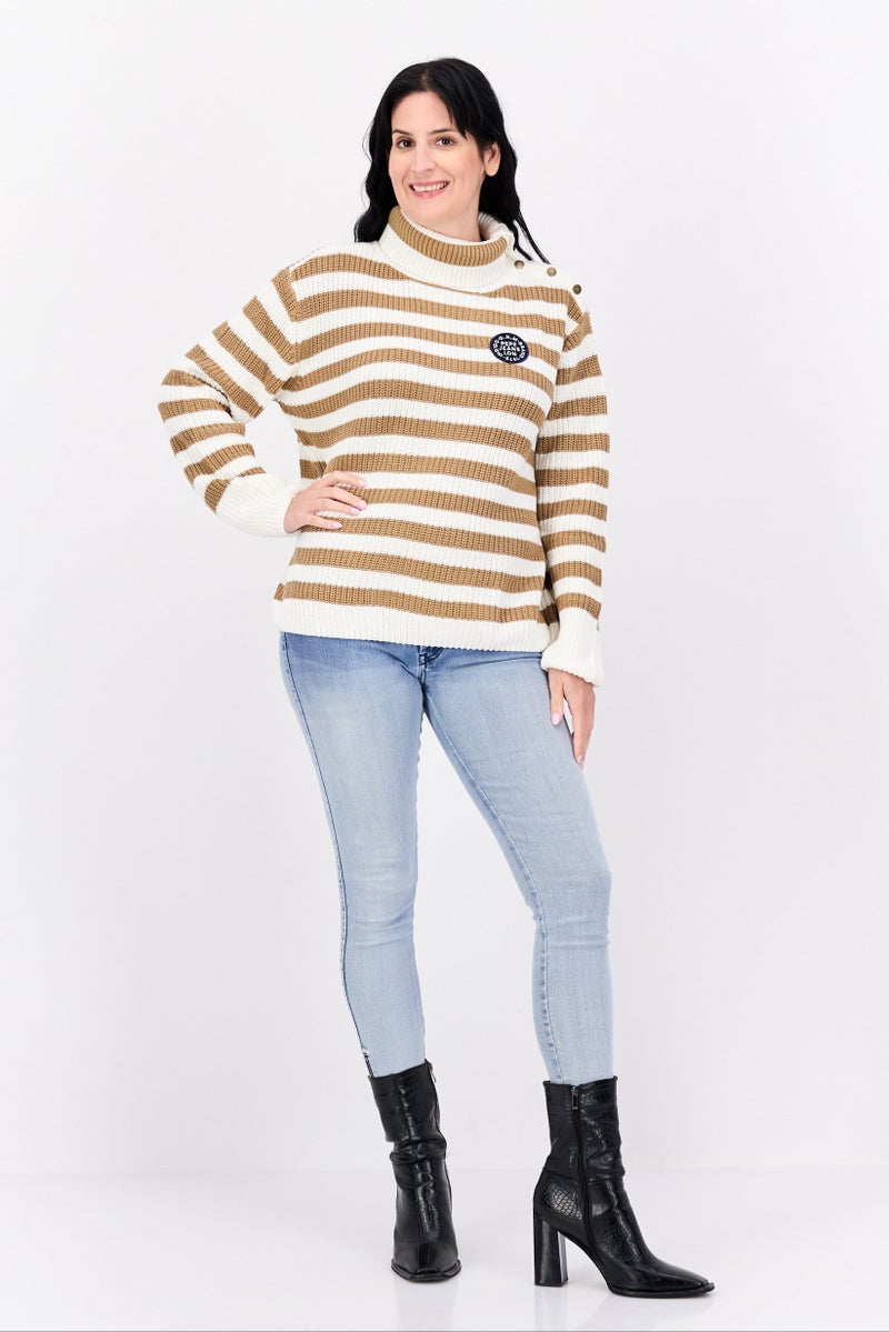 Pepe Jeans Women Turtle Neck Embroidered Logo Sweaters, Light Brown - Image 4