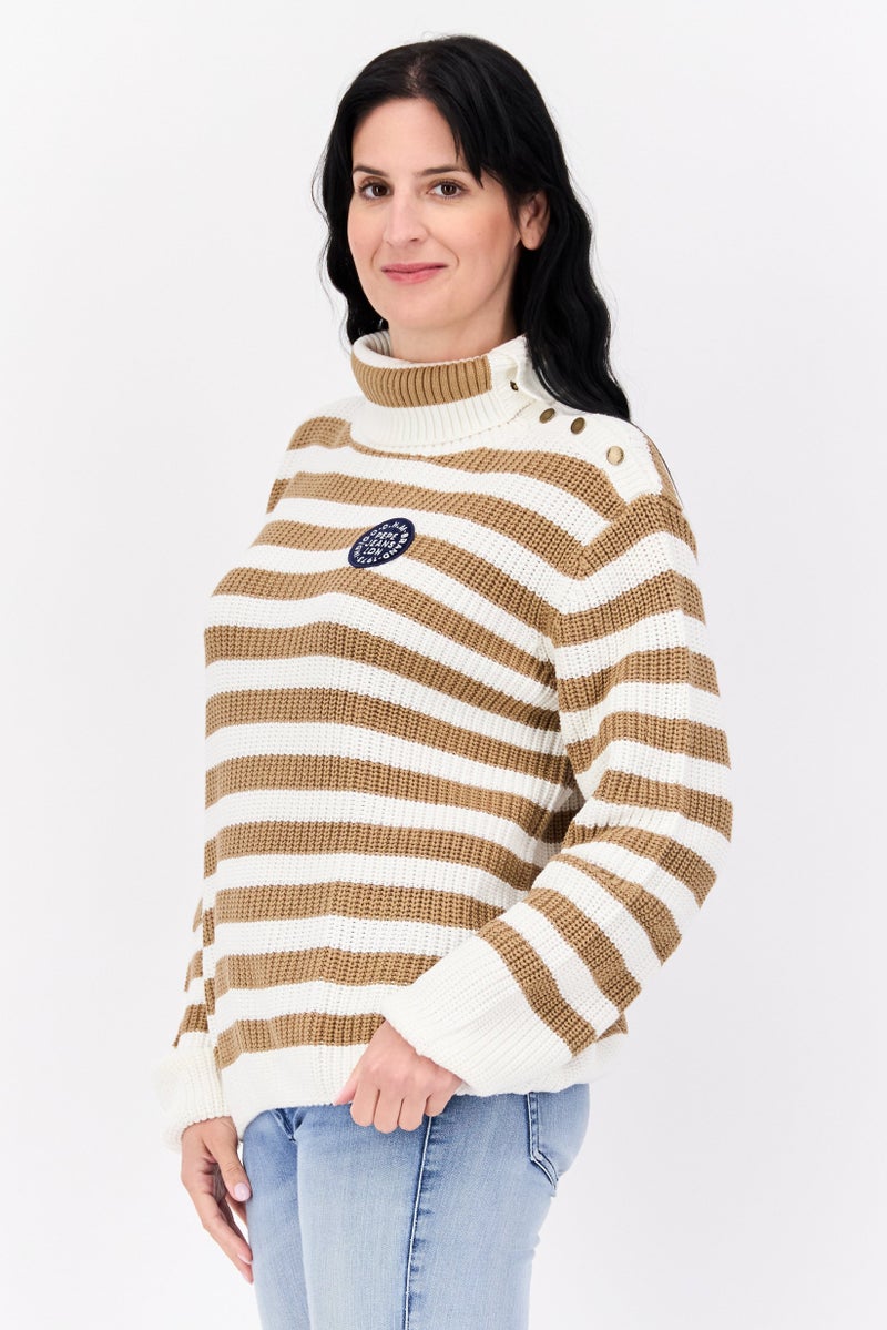 Pepe Jeans Women Turtle Neck Embroidered Logo Sweaters, Light Brown - Image 2