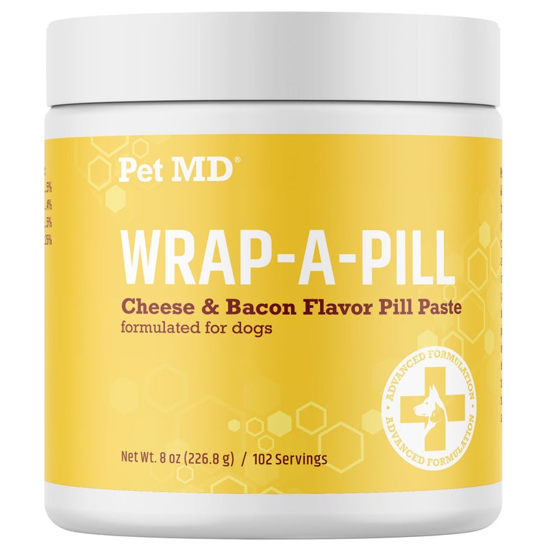 Pet MD Wrap A Pill Cheese & Bacon Flavor Pill Paste for Dogs - Make a Pocket or Pouch to Hide Pills & Medication - 8 oz - Image 1