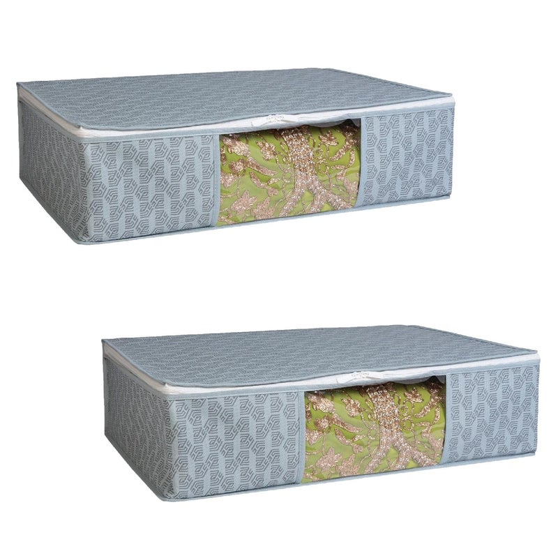 Homestrap Pack of 2 Foldable Lehenga Cover with Zip Transparent Window Storage Bags or Wardrobe Organiser for Saree suits Lehnga and Cloths - Image 1
