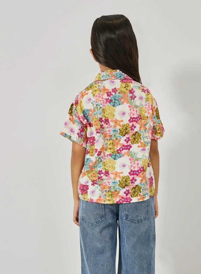 Styli Multi Floral Print Pocket Front Shirt
