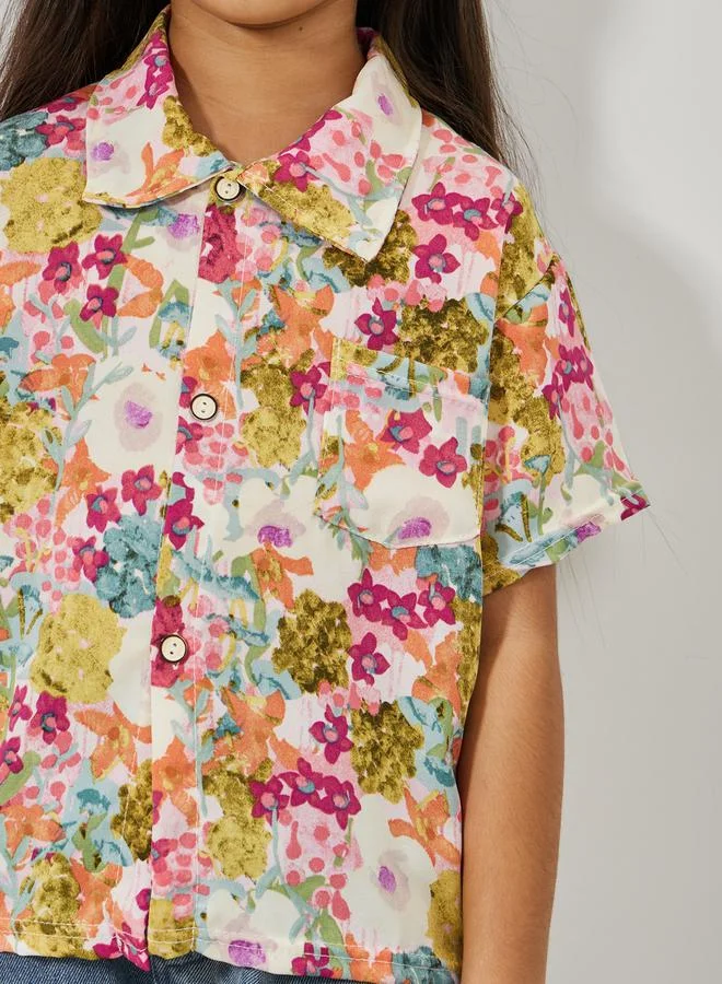 Styli Multi Floral Print Pocket Front Shirt