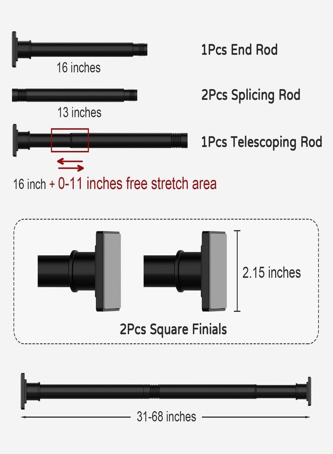 UIOSANRT Tension Shower Curtain Rod 31-68 Inches Non-Slip Shower Rod Tension Mounted No Drill Black Shower Curtain Rods Spring Tension Rod Adjustable Tension Curtain Rod for Windows Bathroom - Image 5