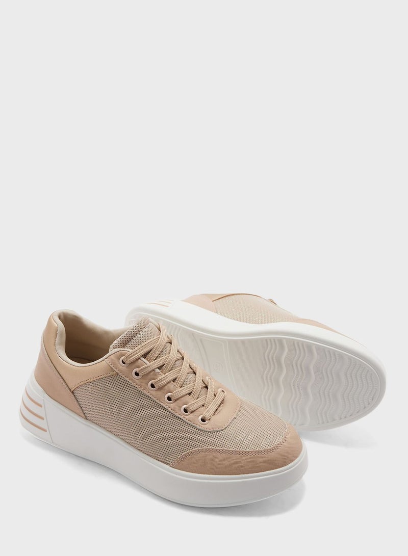 Mixed Texture Chunky Sole Sneaker
