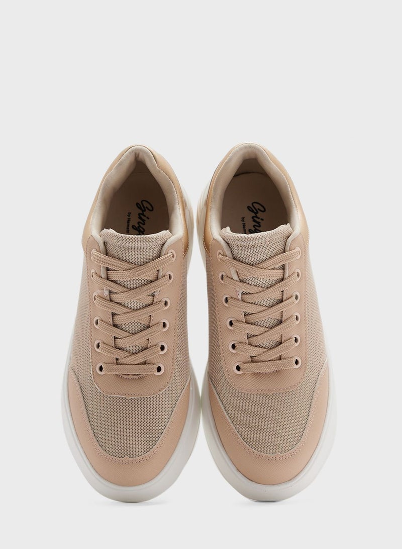 Mixed Texture Chunky Sole Sneaker