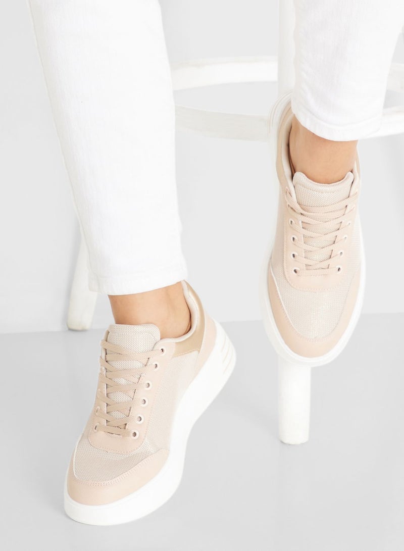Mixed Texture Chunky Sole Sneaker