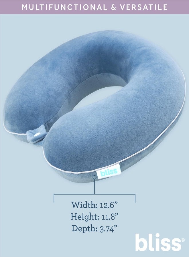 Bliss Neck Pillow - Lightweight U-Shaped Memory Foam Travel Neck Pillow with Snap Closure for Airplanes, Traveling, Offices, Cars, Coastal Blue Fleece - Image 3