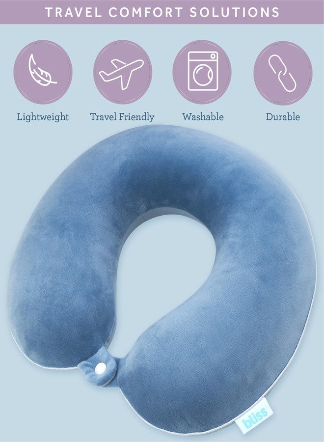 Bliss Neck Pillow - Lightweight U-Shaped Memory Foam Travel Neck Pillow with Snap Closure for Airplanes, Traveling, Offices, Cars, Coastal Blue Fleece - Image 2