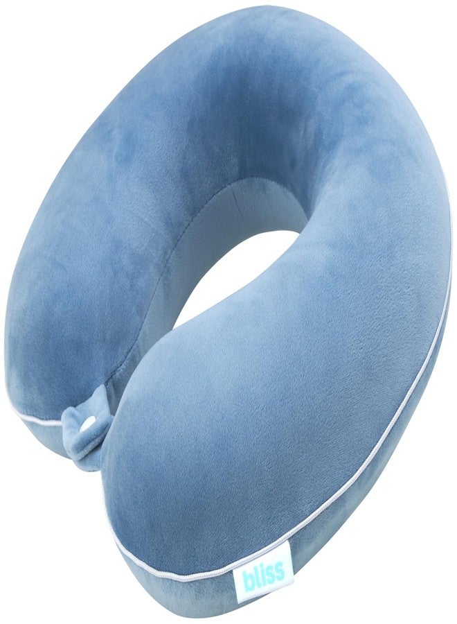 Bliss Neck Pillow - Lightweight U-Shaped Memory Foam Travel Neck Pillow with Snap Closure for Airplanes, Traveling, Offices, Cars, Coastal Blue Fleece - Image 1