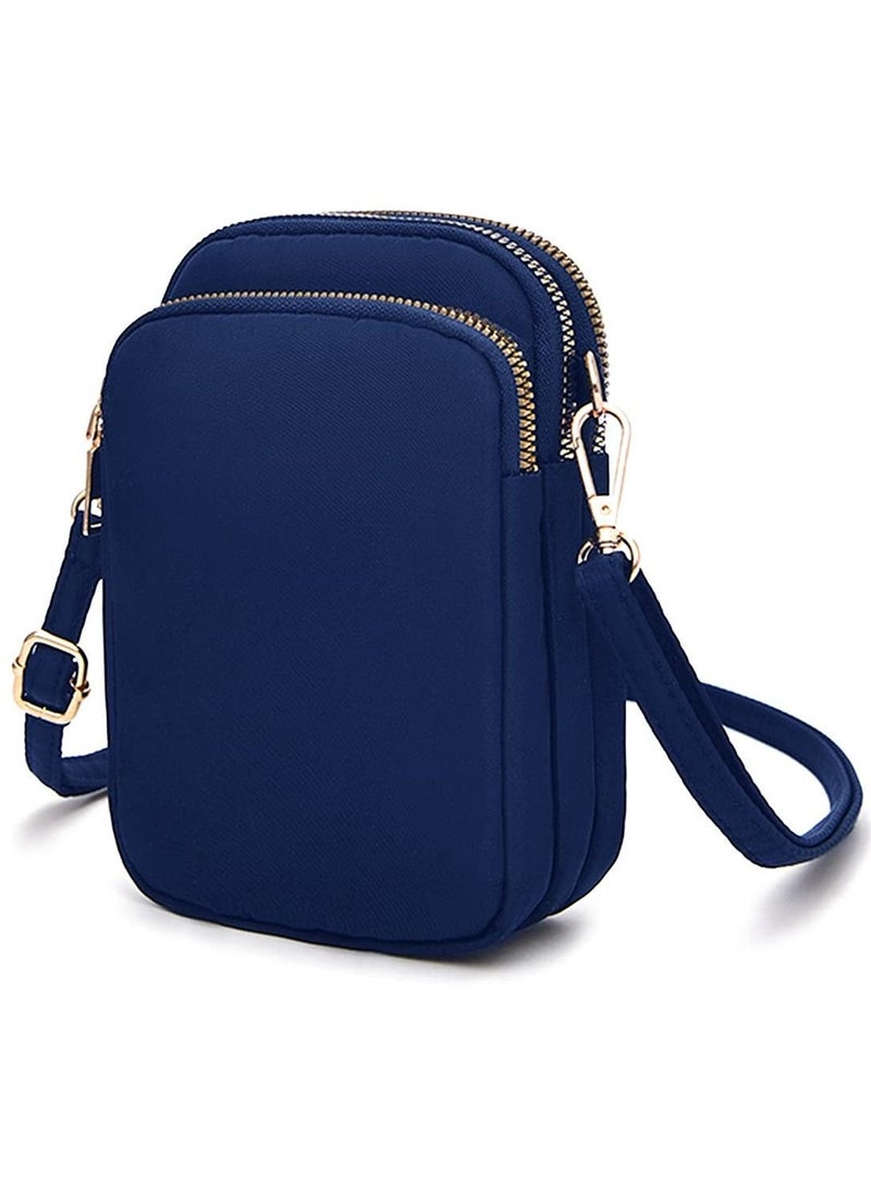 Nylon Ladies Mobile Phone Bags Purse Mini 3 Layers Zipper Shoulder Wallet Bag with Adjustable Strap - Image 1