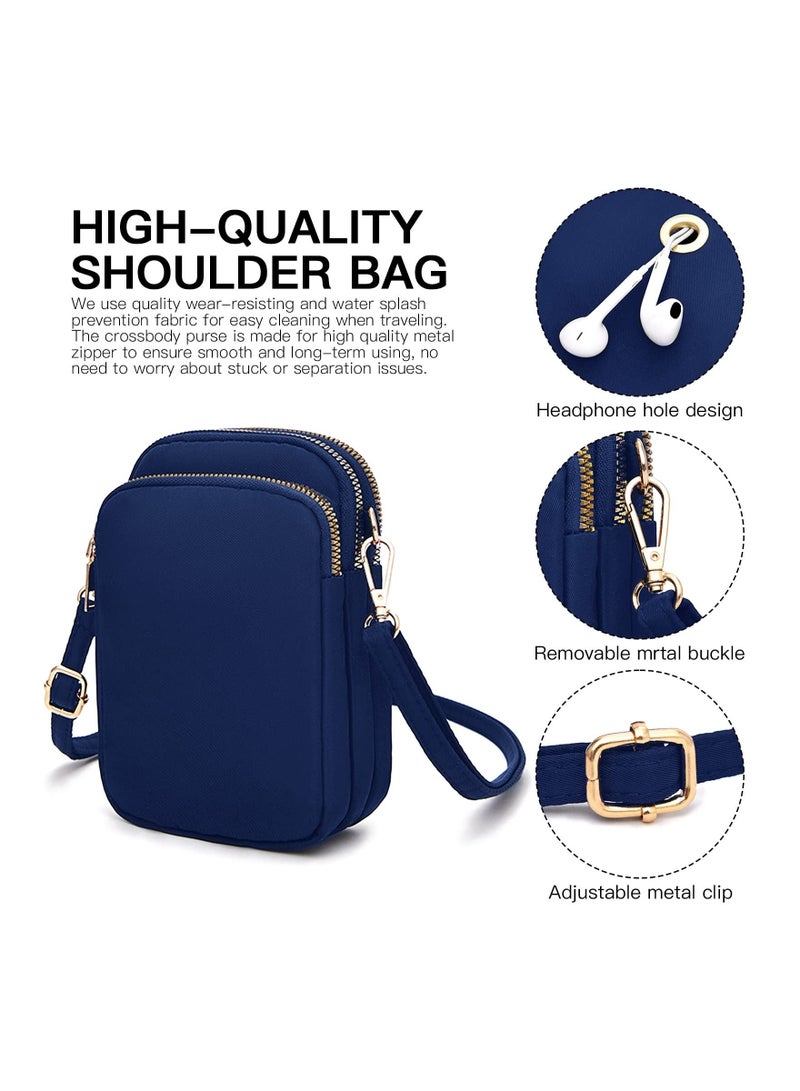 Nylon Ladies Mobile Phone Bags Purse Mini 3 Layers Zipper Shoulder Wallet Bag with Adjustable Strap - Image 2