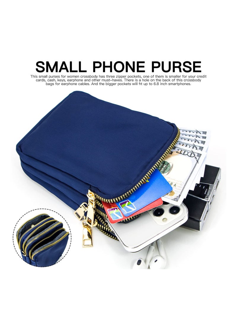 Nylon Ladies Mobile Phone Bags Purse Mini 3 Layers Zipper Shoulder Wallet Bag with Adjustable Strap - Image 3