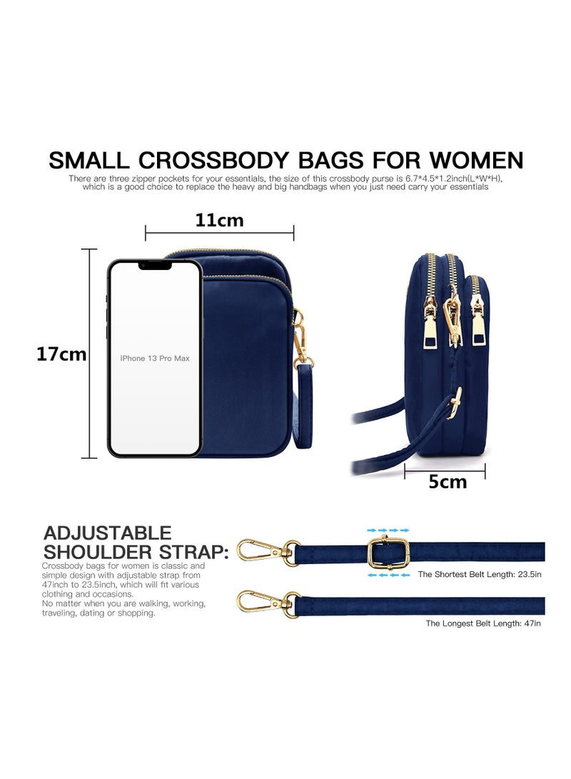 Nylon Ladies Mobile Phone Bags Purse Mini 3 Layers Zipper Shoulder Wallet Bag with Adjustable Strap - Image 4